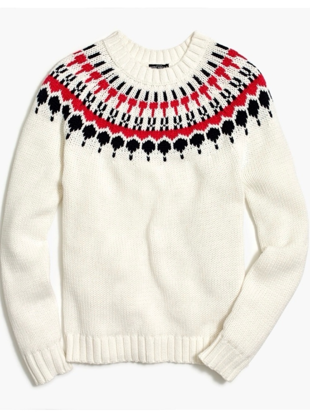 J.Crew Fair Isle Sweater Red Navy Ivory Nordic Crewneck Cotton Winter Classic